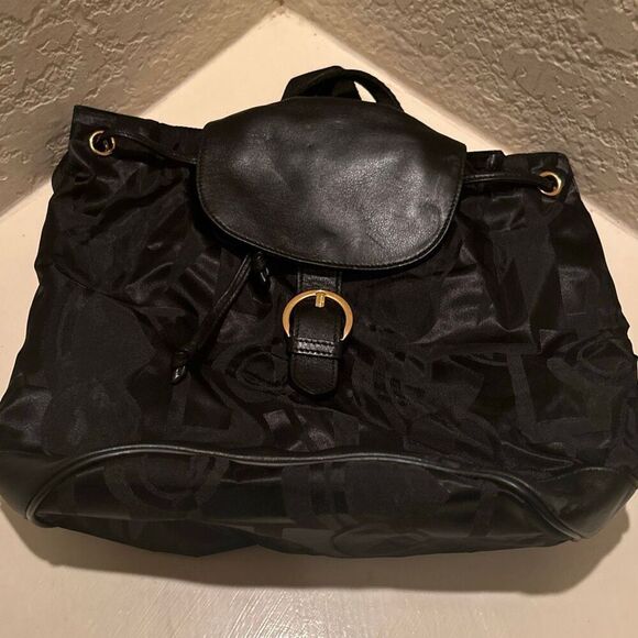 Vintage Salvatore Ferragamo Mini Backpack Black Nylon Leather Gancini Accents - Picture 7 of 13